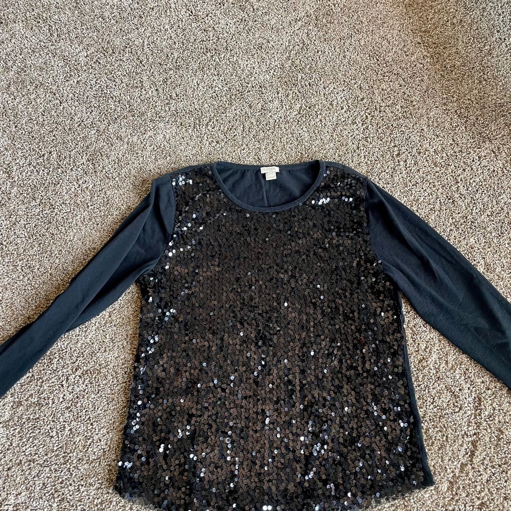 J. Crew Black Sparkle Crew Neck Sweater